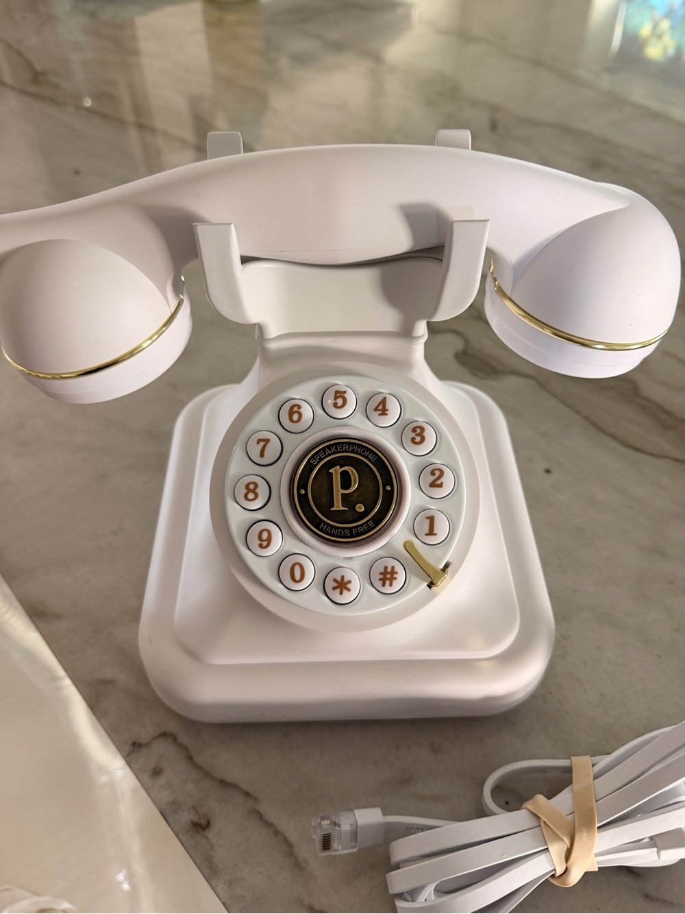 Physical Retro style Bluetooth Phone  - White with Gold Accents